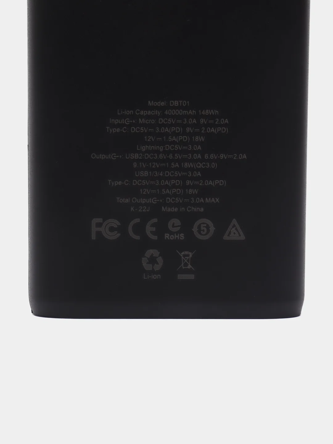 Черный портативный внешний аккумулятор Power Bank Borofone BT01 40000 мАч, 4 USB