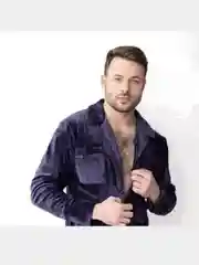 Синий пижама мужская, велюр: брюки рубашка