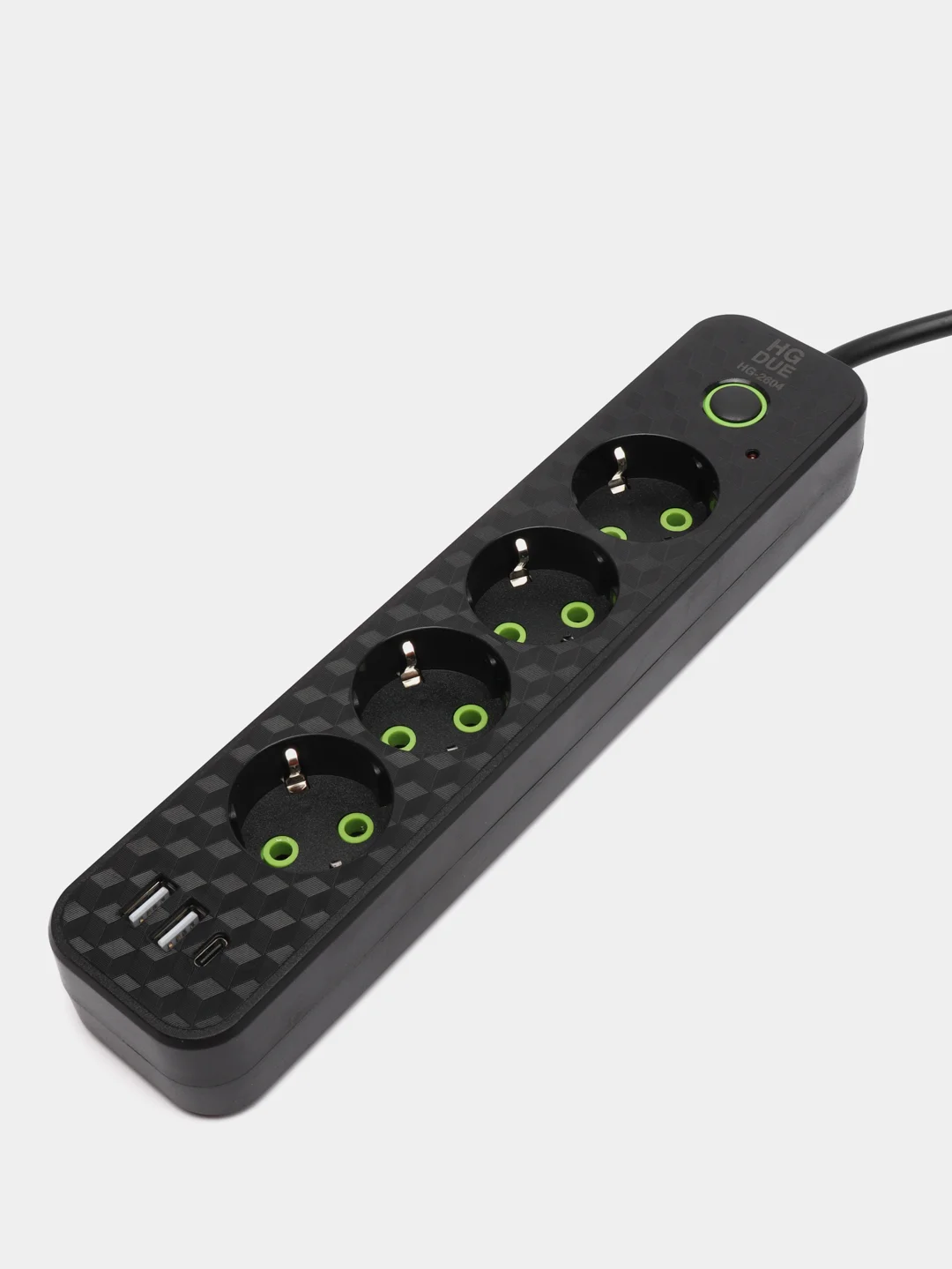 Черный удлинитель сетевой,  с USB и USB-C портами, 4 евро-розетки, 3 метра