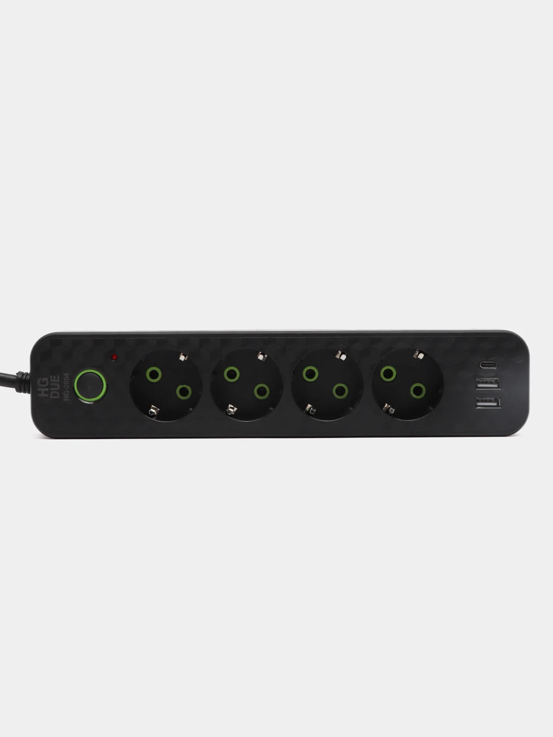 Черный удлинитель сетевой,  с USB и USB-C портами, 4 евро-розетки, 3 метра
