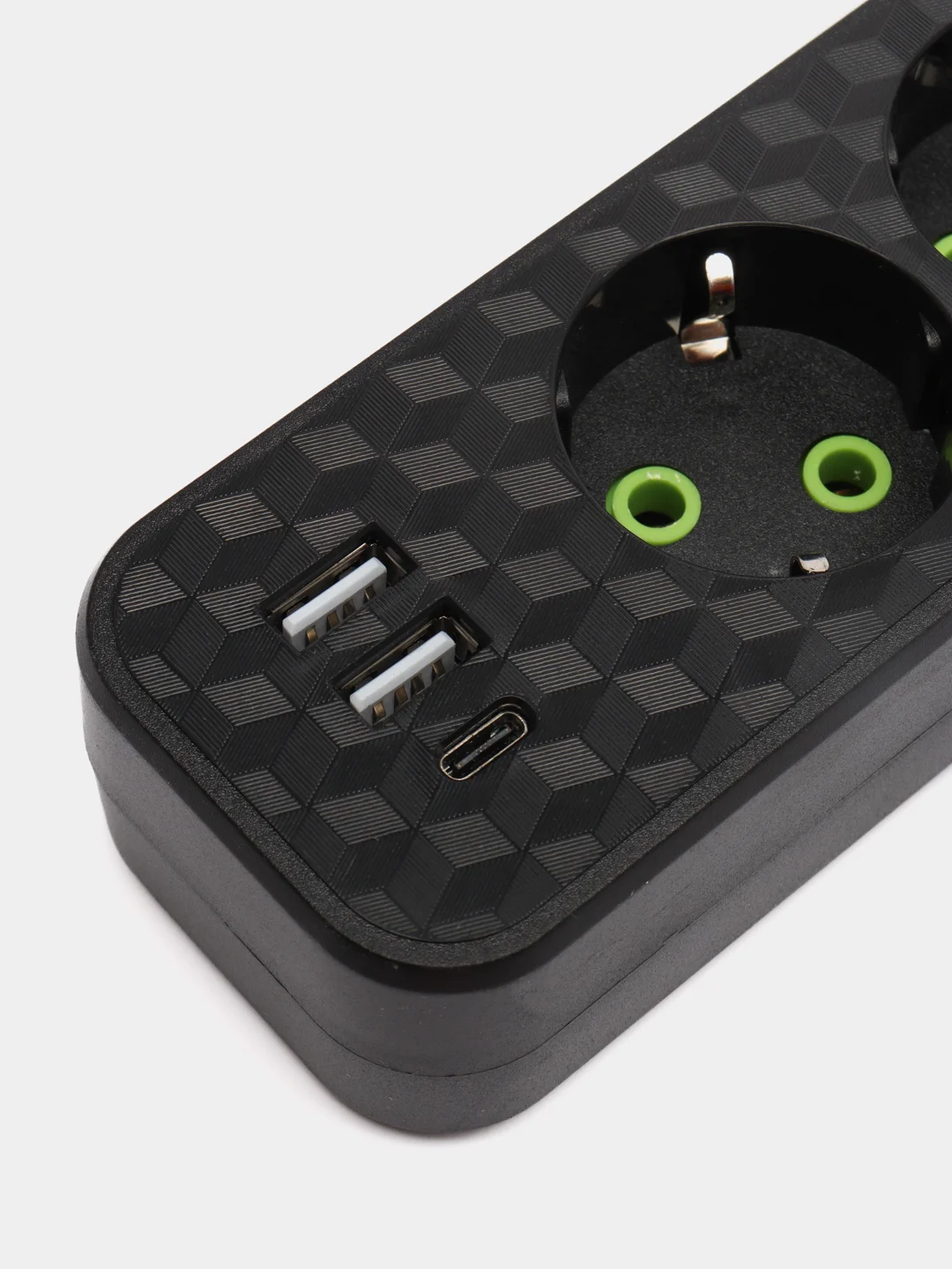 Черный удлинитель сетевой,  с USB и USB-C портами, 4 евро-розетки, 3 метра