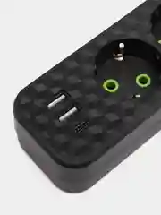 Черный удлинитель сетевой,  с USB и USB-C портами, 4 евро-розетки, 3 метра