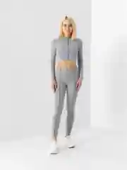Серый меланж спортивный женский костюм: топ с длинным рукавом, легинсы
