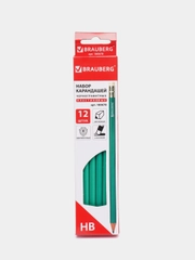 Карандаши чернографитные Brauberg с резинкой, набор 12 штук