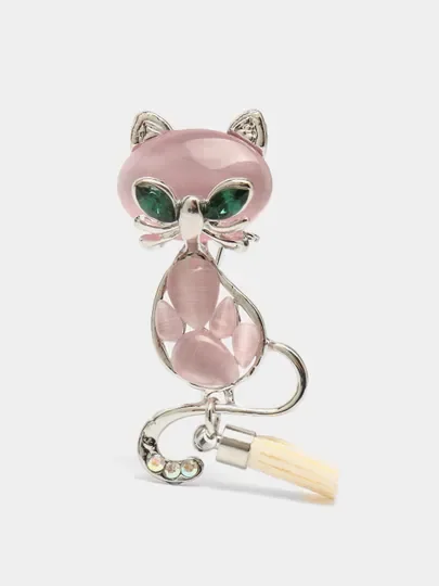 Зеленый брошь "Кошка", с опаловым камнем