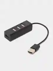 Черный разветвитель USB-хаб, 4 x USB 2.0, USB штекер, пластик