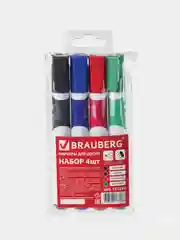 Маркеры для доски BRAUBERG SOFT, НАБОР 4 шт., АССОРТИ, резиновая вставка,  5 мм, 151252