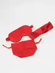 Алый подарочный набор для сна (маска,повязка на голову,сумочка для хранения)