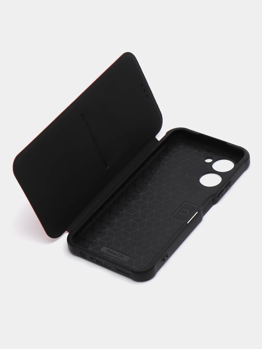 Красный чехол-книжка Realme C30, C33, с магнитом, защита камеры, защита углов