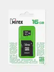 Карта памяти micro SDHC MIREX, 16GB, class 10, с адаптером