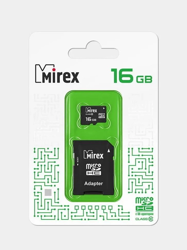Карта памяти micro SDHC MIREX, 16GB, class 10, с адаптером