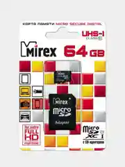Карта памяти micro SDXC MIREX. 64GB, UHS-I, class 10, с адаптером