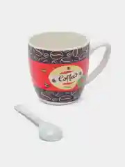 Бордовый кружка с ложкой в подарочной упаковке