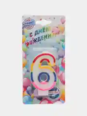Свеча для торта "Блестящий ободок", с блестками, цифра "6", 7 см