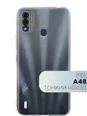 Прозрачный силиконовый чехол КАРТОФАН для Itel A48 с бортиком вокруг камер и защитой от прилипания