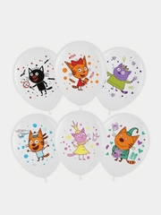 Воздушный шар "Три Кота. Играем вместе", белый, пастель, 5 штук, 12"/30 см