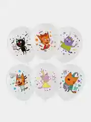 Воздушный шар "Три Кота. Играем вместе", белый, пастель, 5 штук, 12"/30 см
