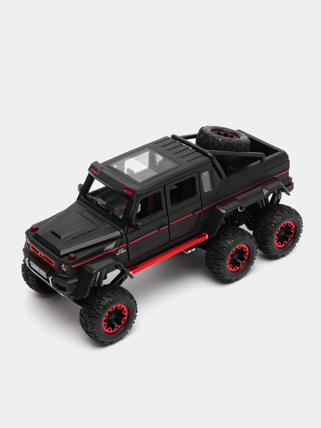 Черный металлическая модель машины "Гелендваген 6x6", свет и звук, масштаб 1:20/гелик 6х6