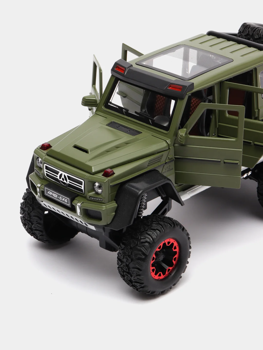Зелёный хаки металлическая модель машины "Гелендваген 6x6", свет и звук, масштаб 1:20/гелик 6х6