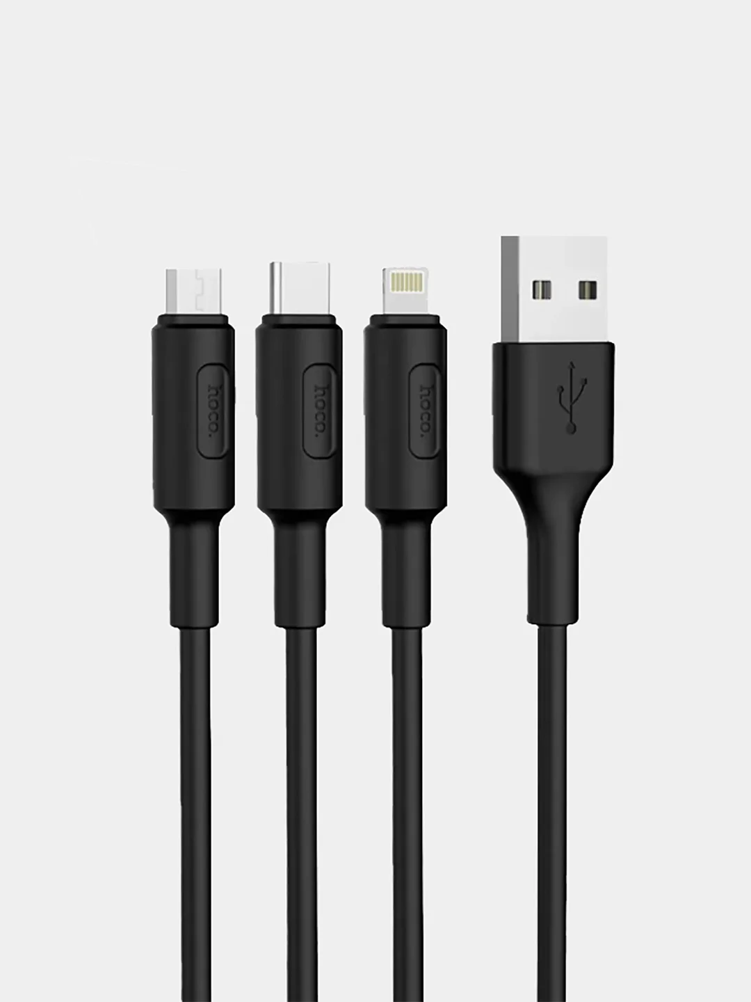 Черный кабель зарядный HOCO X25 "3-в-1" (Type-C/Lightning/MicroUSB, для iPhone и Android)