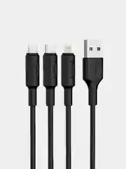 Черный кабель зарядный HOCO X25 "3-в-1" (Type-C/Lightning/MicroUSB, для iPhone и Android)