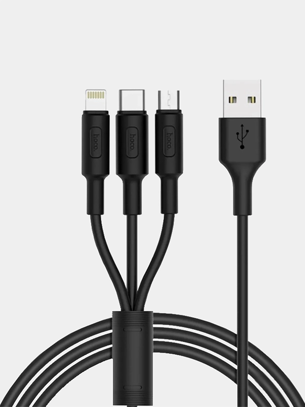 Кабель зарядный HOCO X25 "3-в-1" (Type-C/Lightning/MicroUSB, для iPhone и Android)