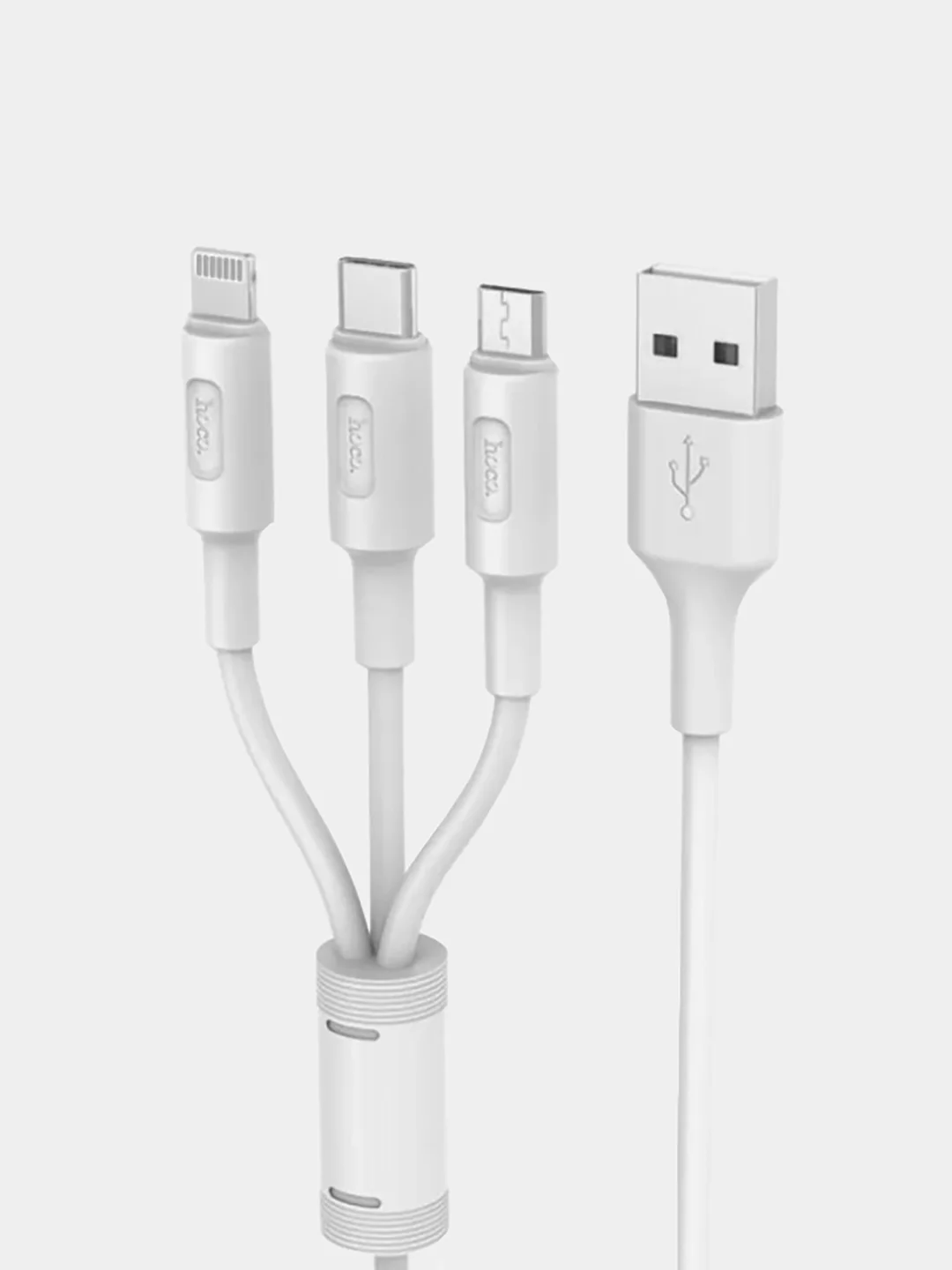 Белый кабель зарядный HOCO X25 "3-в-1" (Type-C/Lightning/MicroUSB, для iPhone и Android)