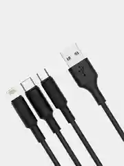 Белый кабель зарядный HOCO X25 "3-в-1" (Type-C/Lightning/MicroUSB, для iPhone и Android)
