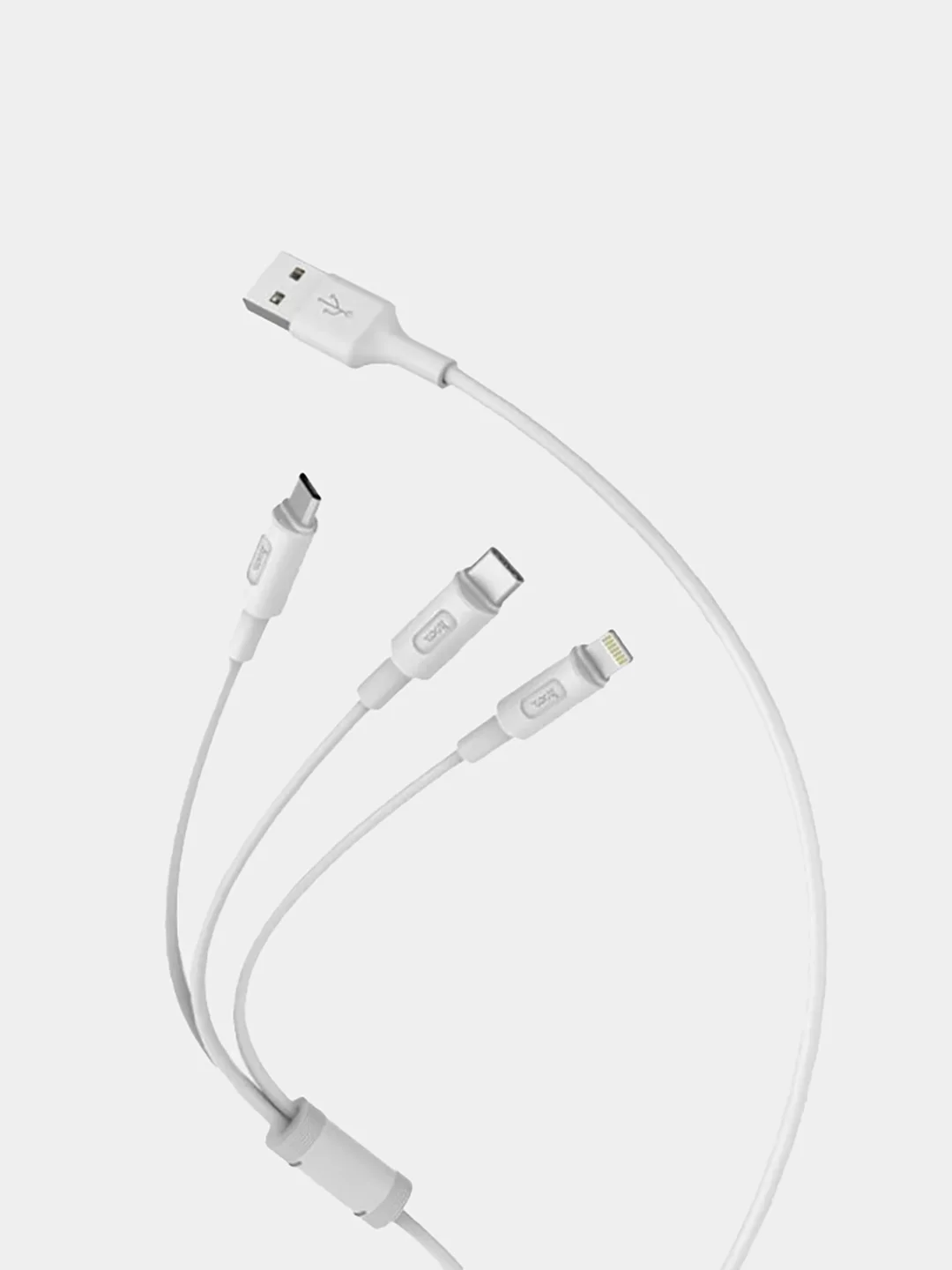 Белый кабель зарядный HOCO X25 "3-в-1" (Type-C/Lightning/MicroUSB, для iPhone и Android)