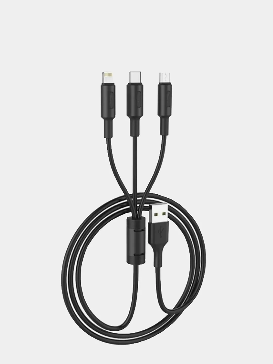 Белый кабель зарядный HOCO X25 "3-в-1" (Type-C/Lightning/MicroUSB, для iPhone и Android)