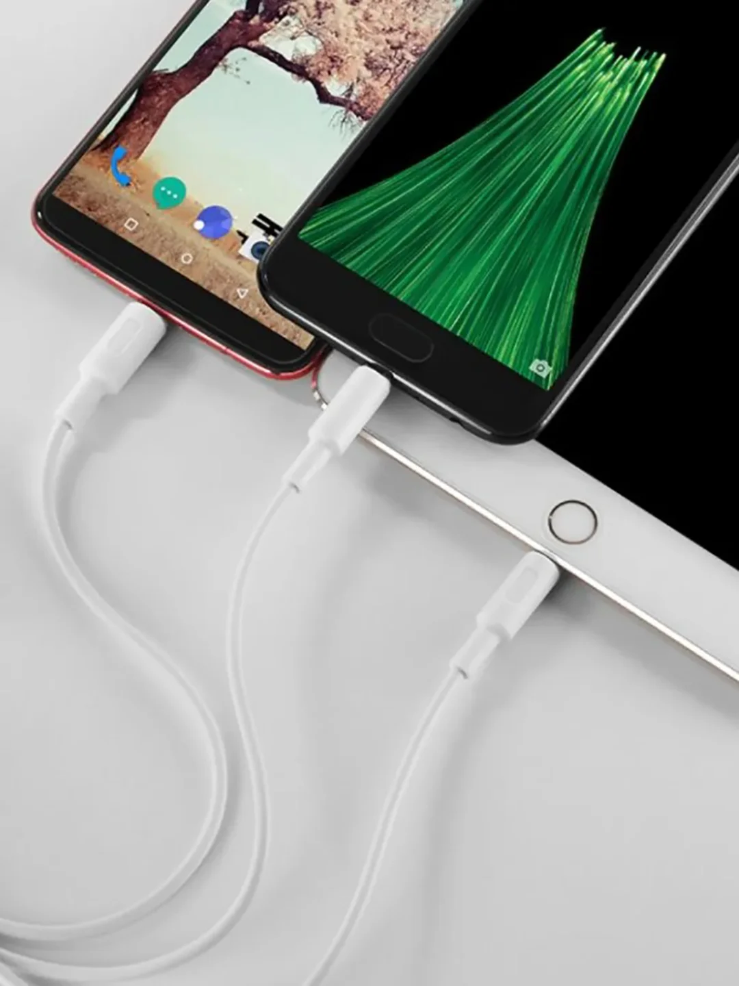Белый кабель зарядный HOCO X25 "3-в-1" (Type-C/Lightning/MicroUSB, для iPhone и Android)