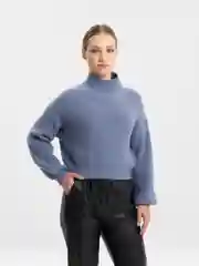 Синий меланж свитер укороченный с горлом