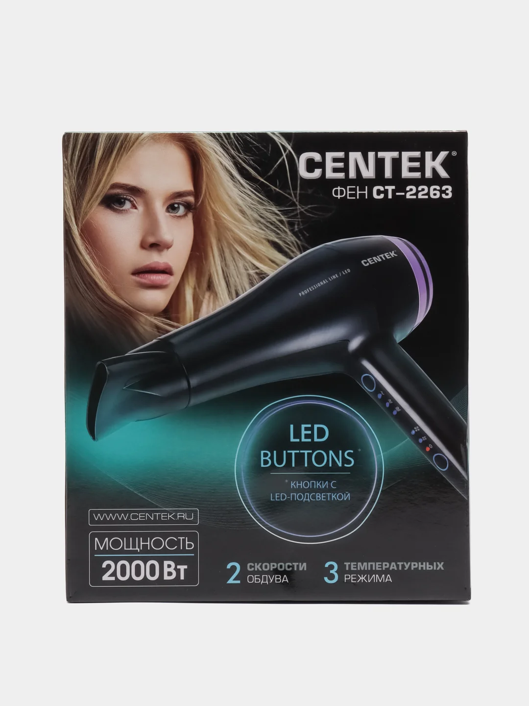 Фен Centek CT-2263, 2000 Вт, 2 режима мощности, 3 режима температуры с холодный обдув