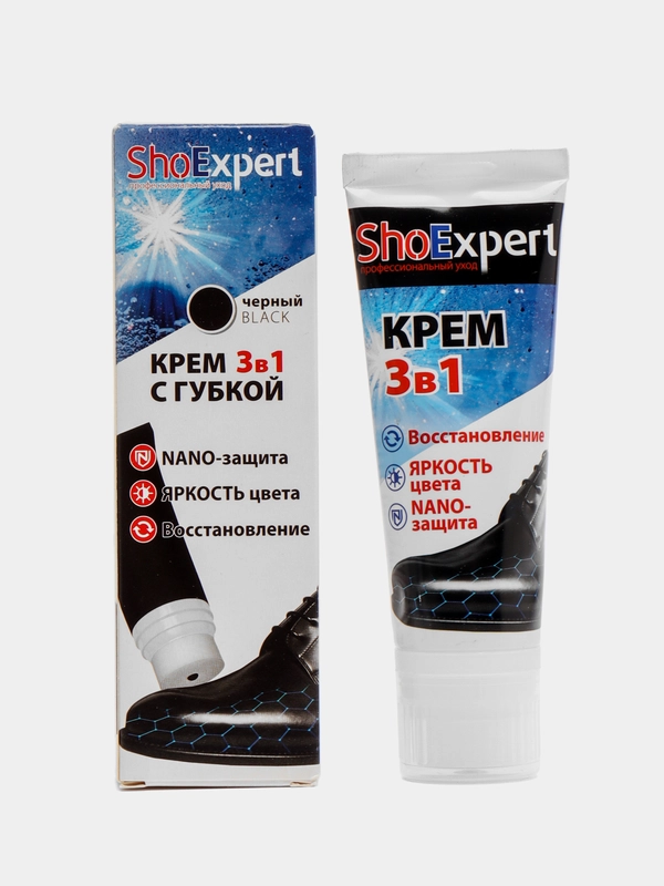 Крем для обуви из кожи черный 018 с губкой 75 мл Shoexpert