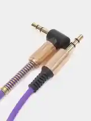 Фиолетовый аудио кабель AUX с угловым штекером и пружинкой, jack 3,5 мм