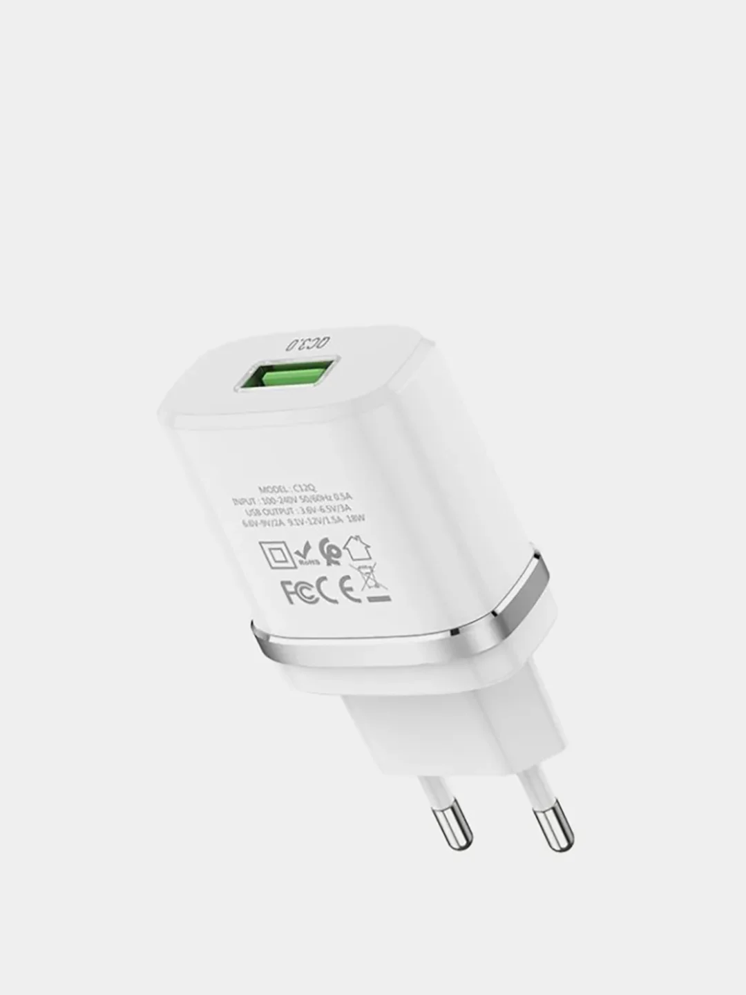 Белый сетевое зарядное устройство HOCO C12Q, QC3.0, до 3A, 18W