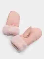 Розовый варежки женские, кожаные, с мехом