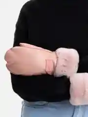 Розовый варежки женские, кожаные, с мехом