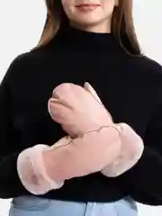 Розовый варежки женские, кожаные, с мехом