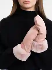 Розовый варежки женские, кожаные, с мехом