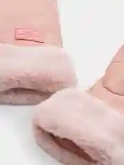 Розовый варежки женские, кожаные, с мехом