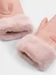 Терракотовый варежки женские, кожаные, с мехом
