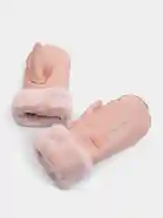 Терракотовый варежки женские, кожаные, с мехом
