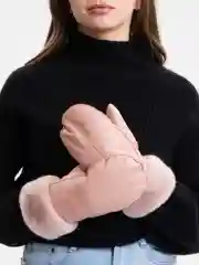 Терракотовый варежки женские, кожаные, с мехом
