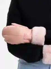 Терракотовый варежки женские, кожаные, с мехом