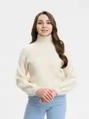 Бежевый свитер укороченный с горлом