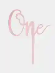 Розовый топпер на торт "One", на годик, акрил