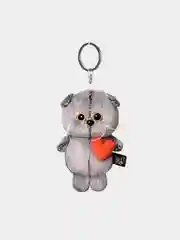 Серый мягкая игрушка Басик,  брелок, котик и кошечка с сердечком