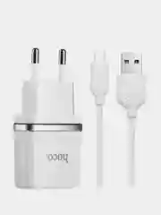 Белый сетевое зарядное устройство HOCO C12, с кабелем Micro USB для android, до 2.4A