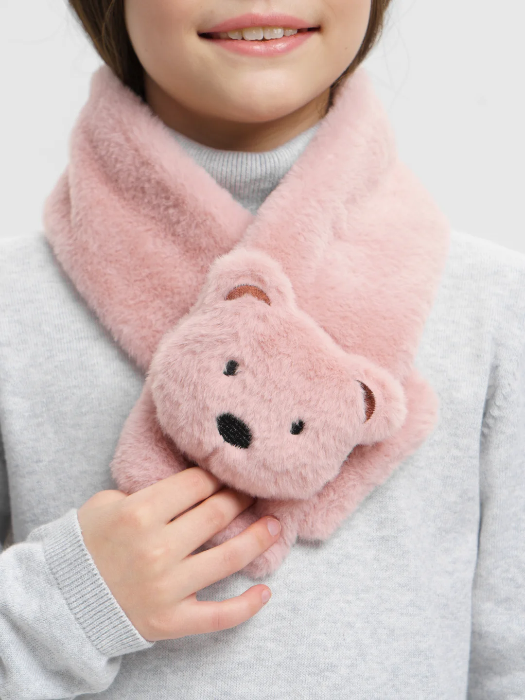Кораллово-розовый шарф из искусственного меха, с игрушкой